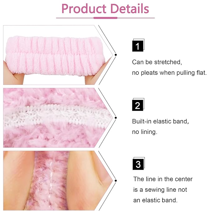 VELSCRUN Spa Headband, Makeup Face Wash Skincare Headbands, Bow Hair Band Party Favors for Washing Face, Stocking Stuffers For Women Teen Girls Christmas Gifts Hair Accessories Pink Red