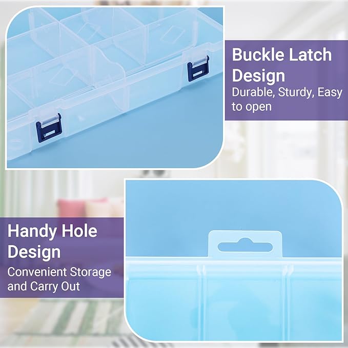 Large Bead Organizer Box, 10 Compartment Craft Storage Container with Removable Divider, Plastic Empty Case for Jewelry Rhinestone Charms Crystal Press On Fake Nail, Hair Stuff Small Accessory