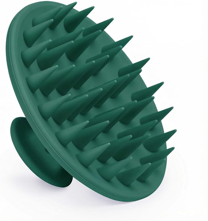 Silicone Scalp Massager Shampoo Brush, Scalp Brush for Hair Growth & Dandruff Removal, Hair Scrubber Scalp Stimulator Exfoliator Brush with Soft Bristles for Wet Dry Scalp Care (Dark Green)