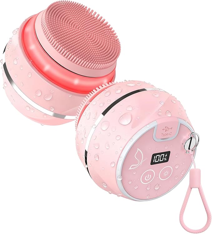 Face Cleansing Brush, Waterproof Silicone Facial Cleansing Brush, 6 Modes, 3 Light Effect, Rechargeable Electric Exfoliator Deep-Clean Scrubber for Women and Men