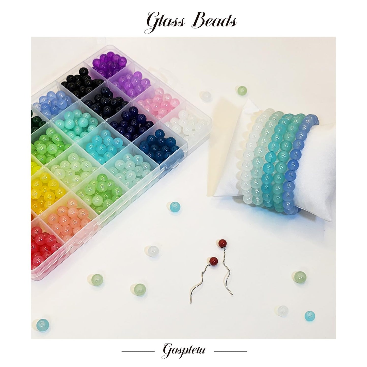 1200PCS 8mm Glass Beads for Jewelry Making, 24 Colors Crystal Beads Bracelets Making Kit, 2 Box Round Beads Suitable for Beginners
