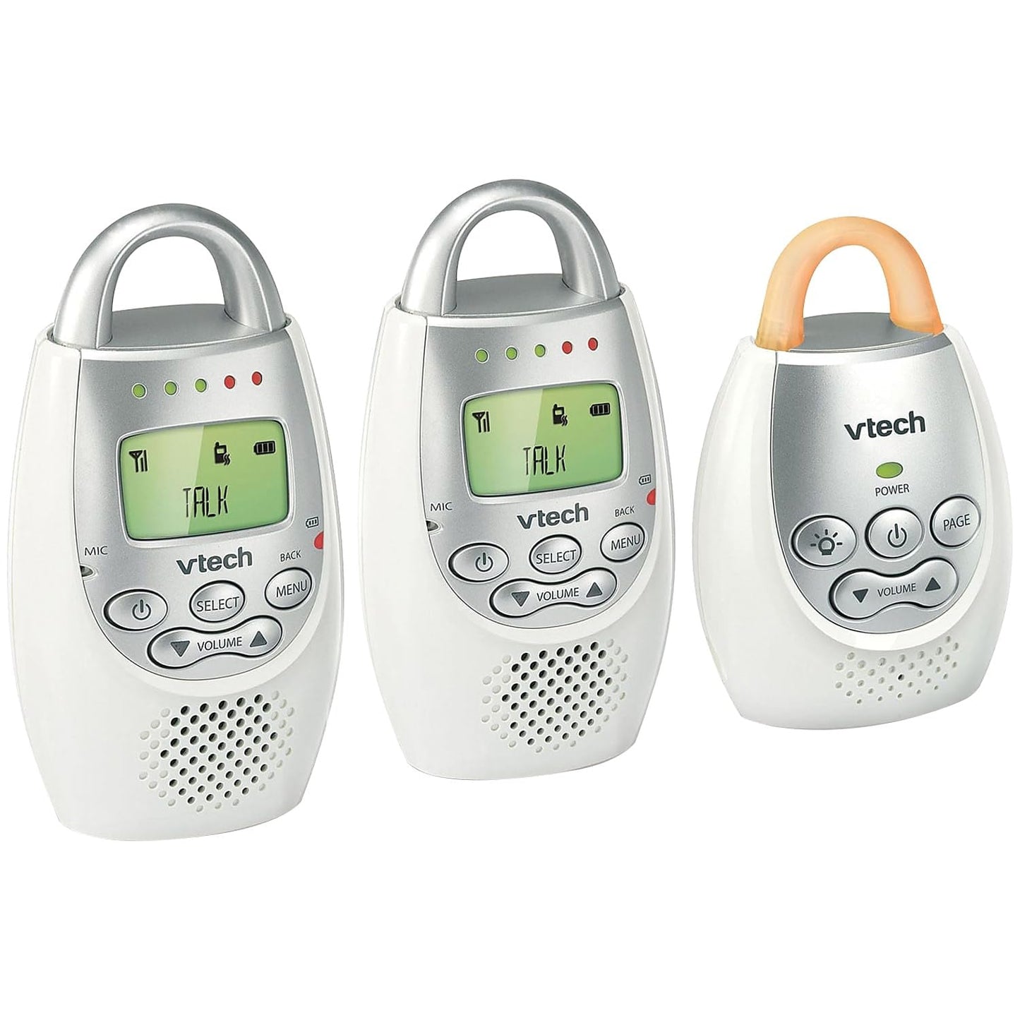 VTech DM221-2 Digital Audio Baby Monitor with 2 Parent Units, DECT 6.0, 1000ft Long Range, Talk Back Intercom, Vibrating Alert, Night Light, Rechargeable - White