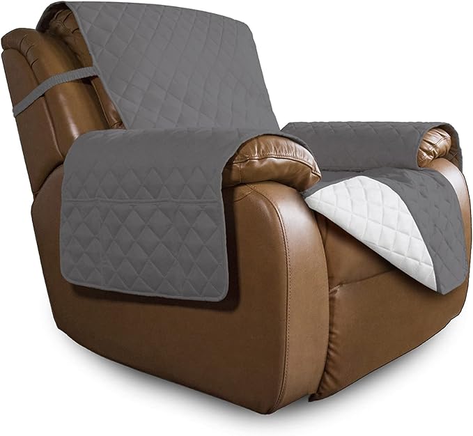 Easy-Going Oversized Recliner Cover Reversible Couch Cover Sofa Cover for Living Room Water Resistant Furniture Protector with Elastic Straps for Pets Dog (Oversized Recliner, Gray/Ivory)