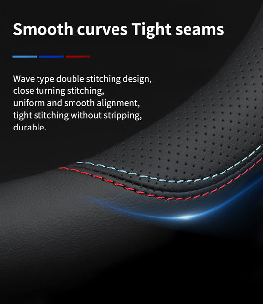 Deer Route Custom-Fit Leather Car Steering Wheel Cover for Audi, B-Style, Non-Slip, Breathable