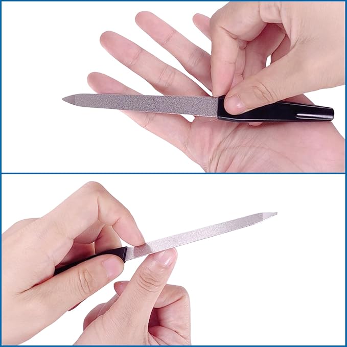 Metal Nail Files Made of Stainless Steel with Sharp Pointed Tip Non Slip Handle, Double Sided Sapphire Grit for Natural Nails Fingernails Toenail limas de uÃÂ±as metÃÂ¡licas Color Black (6 Pcs)