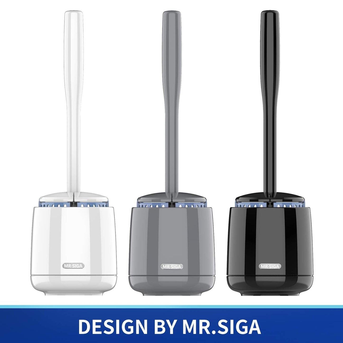 MR.SIGA Toilet Bowl Brush and Holder, Premium Quality, with Solid Handle and Durable Bristles for Bathroom Cleaning, Black, 1 Pack