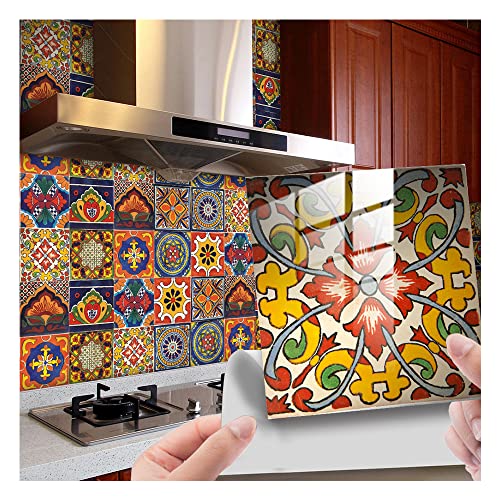 20 Pcs 4"¡¿4" Tile Stickers Peel and Stick, Self Adhesive Waterproof Removable Mandala Style Tiles Backsplash for Kitchen Bathroom Furniture Staircase DIY Home Decor (4"¡¿4", TS295)