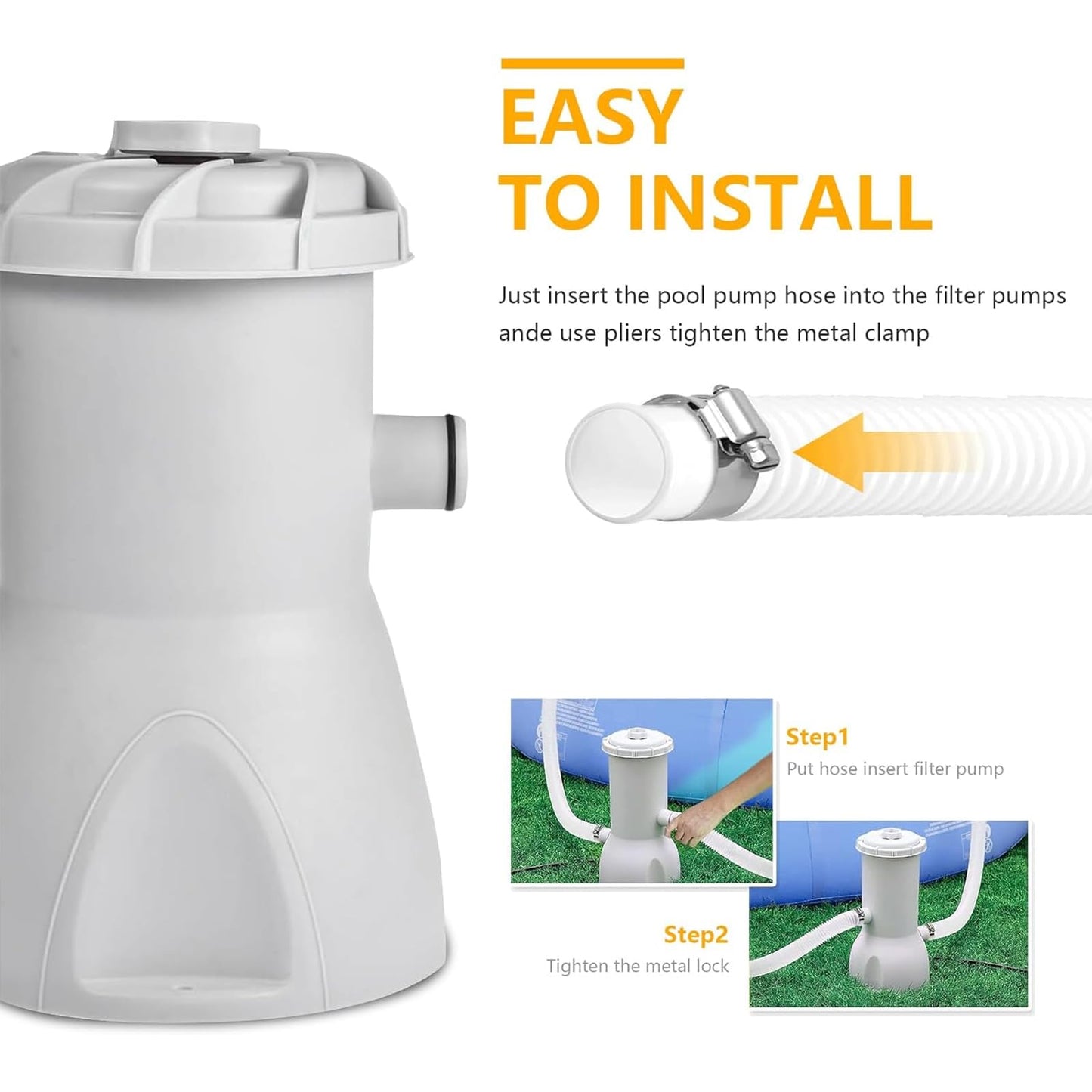 1.5" x 59" Pool Hoses for Above Ground Pools – 2-Pack Pool Pump Replacement Hose with 8 Clamps, Compatible with Intex, Coleman, Summer Waves Pool Pumps & Filters (White 2pcs-1.5“)