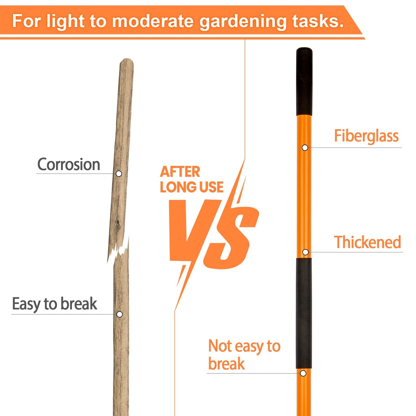 VNIMTI Heavy Duty Gardening Shovel, 56 Inch Round Blade with Fiberglass Handle (Orange)