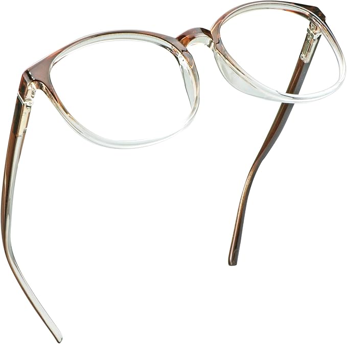 LifeArt Round Blue Light Blocking Glasses, Computer Glasses, Gaming Glasses, TV Glasses for Women Men (Clear Brown, 2.75 Magnification)