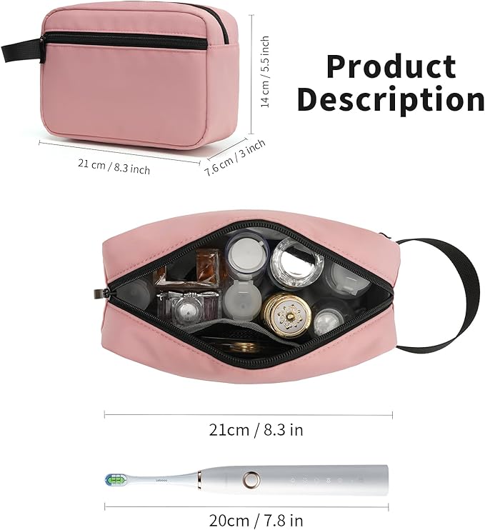 Travel Hanging Toiletry Bag with Carry Handle - Water-Resistant Small Cosmetic Organizer for Men & Women, Makeup, Shaving Kit, Gym & Travel Essentials (Dusty Pink)