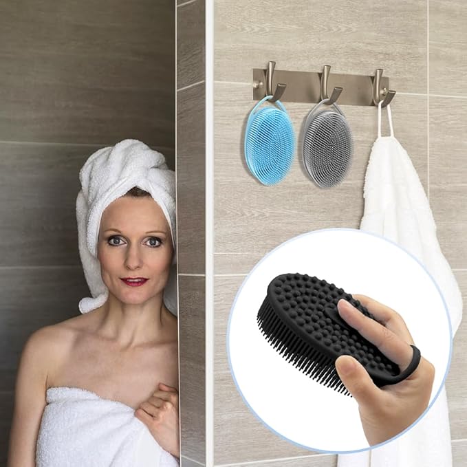 3 Pack Silicone Body Scrubber, Exfoliating Body Scrubber Fit for Sensitive and All Kinds of Skin, Soft Silicone Loofah for Women Men, Clean and Sanitary Rapid Foaming