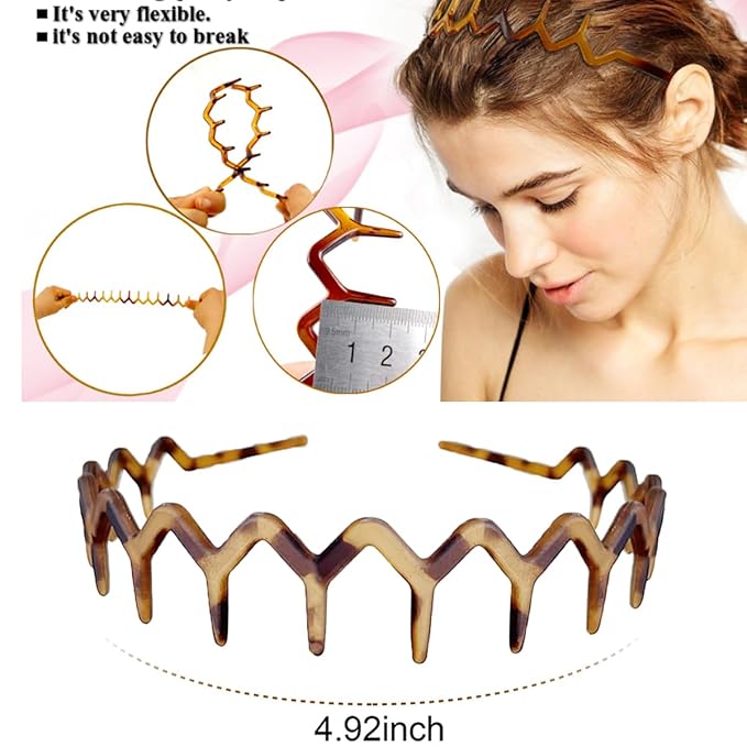 Fashion Wide Zig Zag Headbands for Women and Men - Plastic Wavy Hair Band with Teeth Comb - Classic 90s Hair Accessories for Face Washing Skin Care Makeup Hair Holder Everyday Use