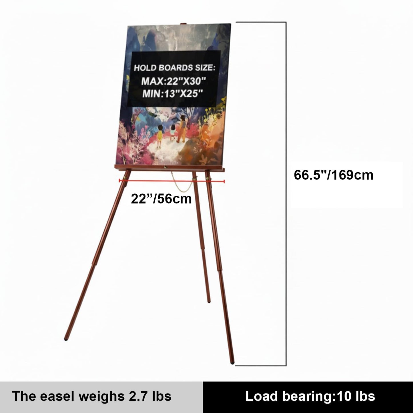 Falling in Art 65" A-Frame Tripod Easel Stand, Wooden Display Easel with Adjustable Canvas Holder, Floor Easel for Wedding Signs, Posters, Paintings, Artwork(Brown)