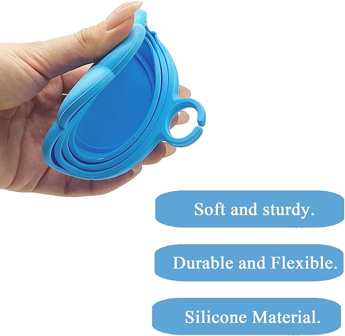 SJANE Cat Food Can Spoons & Can Lids | 4 Pcs | Colorful Multi-Function Opener | Universal Soft Silicone Pet Food Covers | Stainless Steel Wet Food Spatula for Kittens and Dogs(Blue)