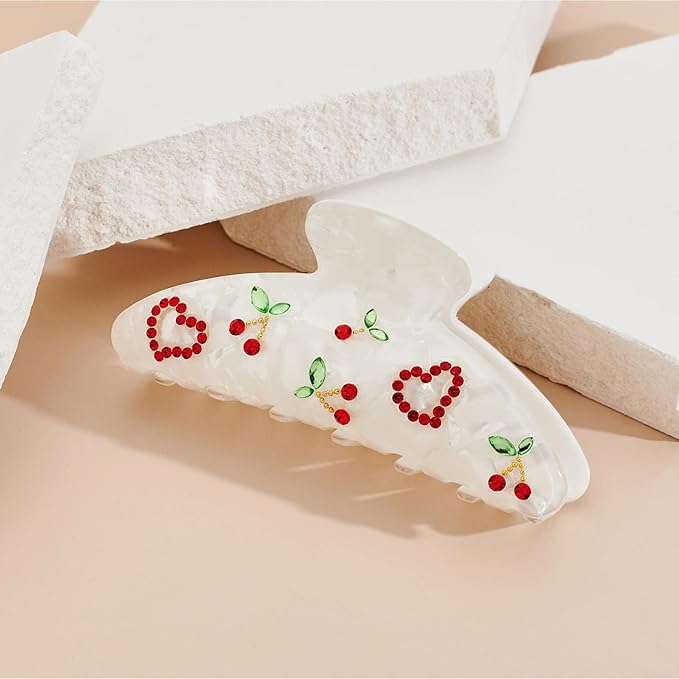 LILIE&WHITE 1PC Red Heart And Cherry Hair Clips For Women Medium Size Hair Claws Clips Hair Accessories