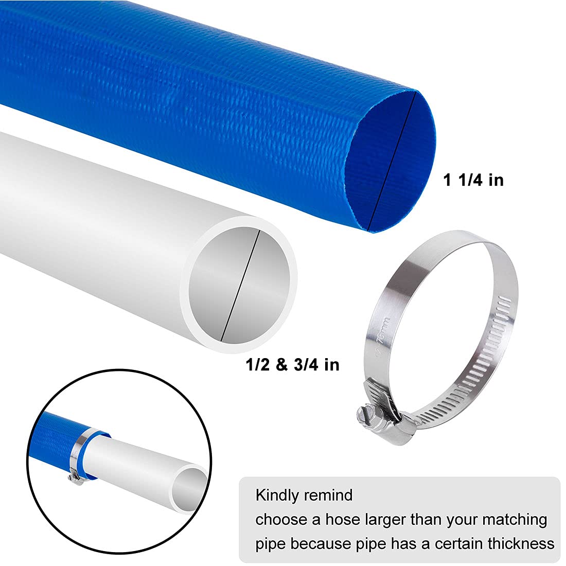 Eastrans 1-1/4''x100ft Blue PVC Lay-Flat Backwash Hose for Swimming Pools, Heavy Duty Discharge Hose Reinforced Pool Drain Hose, Weather Resistant Ideal for Water Transferring
