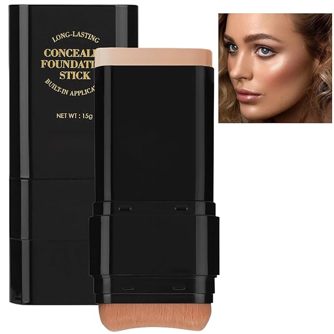 Foundation Stick, 2 in 1 Dual-Ended Long-Lasting Concealer Korean Foundation Contour Stick, Waterproof Contouring foundation with Brush, Full Coverage Matte Finish for Face Makeup(04#WHEAT)