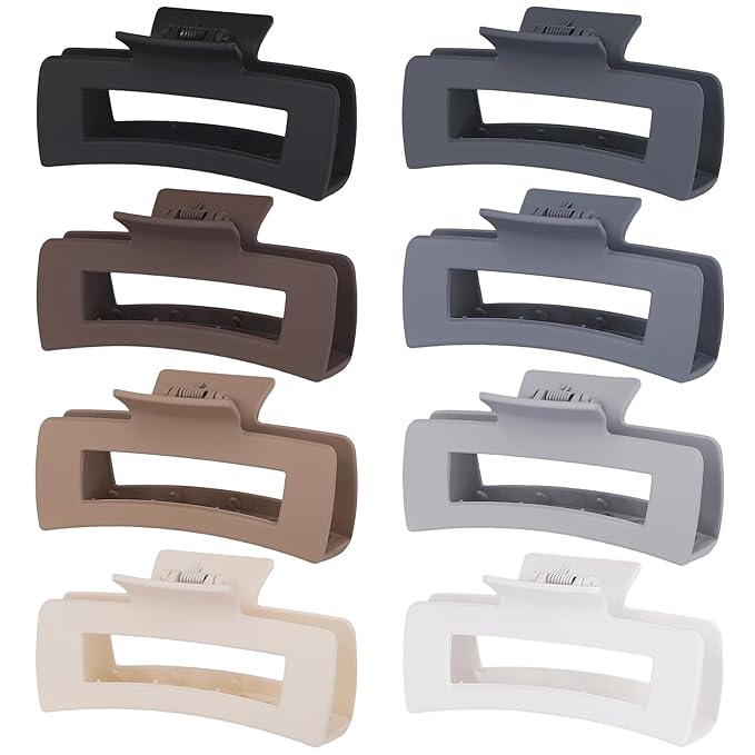 4.1 Inch Large Hair Clips 8 Pcs Square Claw Clips for Thick Hair Big Hair Claw Clips Acrylic Banana Jaw Clips Hair Accessories for Women and Girls -Grey Brown