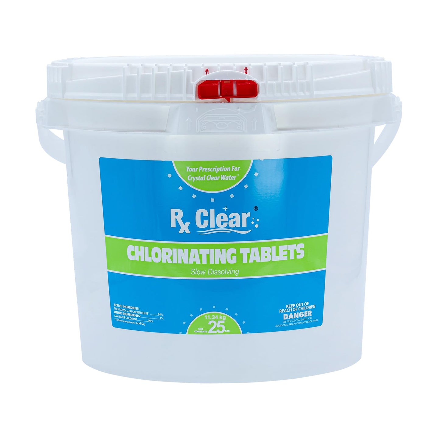 Rx Clear 3" Inch Chlorine Tabs | 25 Pounds | Individual Stabilized Chlorinating Tablets for Sanitizing Swimming Pools | Long Lasting, Slow Dissolving, and UV Protected