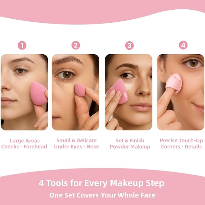 20 Pcs Makeup Sponges Set Beauty Blender Triangle Puffs Mini Sponge Spa Headband & Wristband Remover Pad Cosmetic Applicator for Powder Foundation Liquid Cream Multi - Functions Kit (Pink)