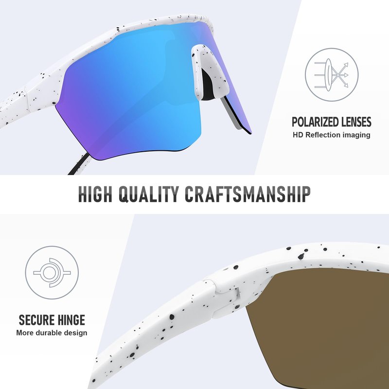 Ofwin Kids Sports Sunglasses for Boys Girls Polarized Youth Softball Baseball Sunglasses Cycling Running Age 5-15 White Frame/Ice Blue Mirror Lens