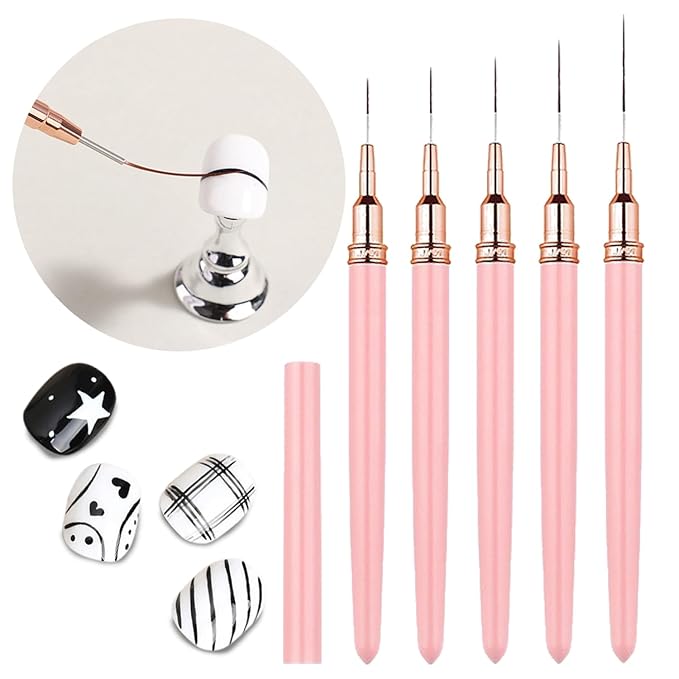 Nail Art Brushes 5Pcs Nail Liner Brushes for Nails, 5-25mm Ultra Thin Set for Clean French Tips & Geometric Lines Soft-Tip Liner Set for Long Lines, Details, Fine Drawing