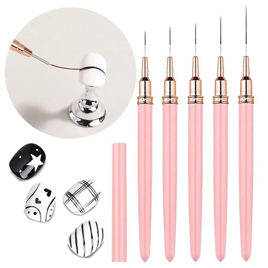 Nail Art Brushes 5Pcs Nail Liner Brushes for Nails, 5-25mm Ultra Thin Set for Clean French Tips & Geometric Lines Soft-Tip Liner Set for Long Lines, Details, Fine Drawing