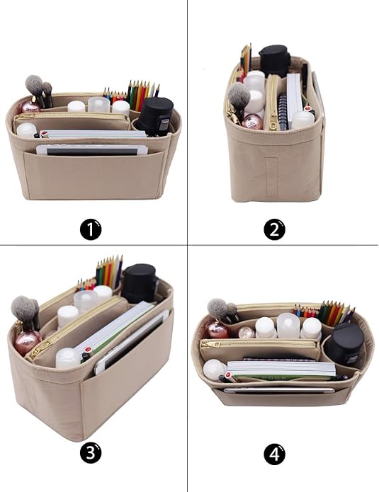 LEXSION Felt Purse Bag Organizer Insert with zipper Bag Tote Shaper Fit Speedy Neverful PM MM