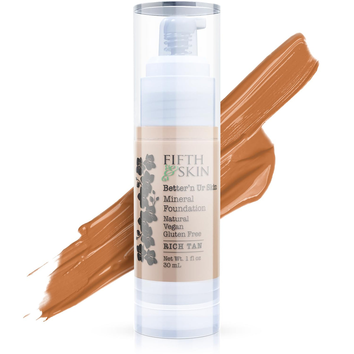 Fifth & Skin: Betterân Ur Skin Liquid Foundation (RICH TAN) - Natural, Organic, Vegan, Cruelty-Free - Gluten-Free Beauty with Buildable Coverage and Palm-Free Luxury - 1 oz