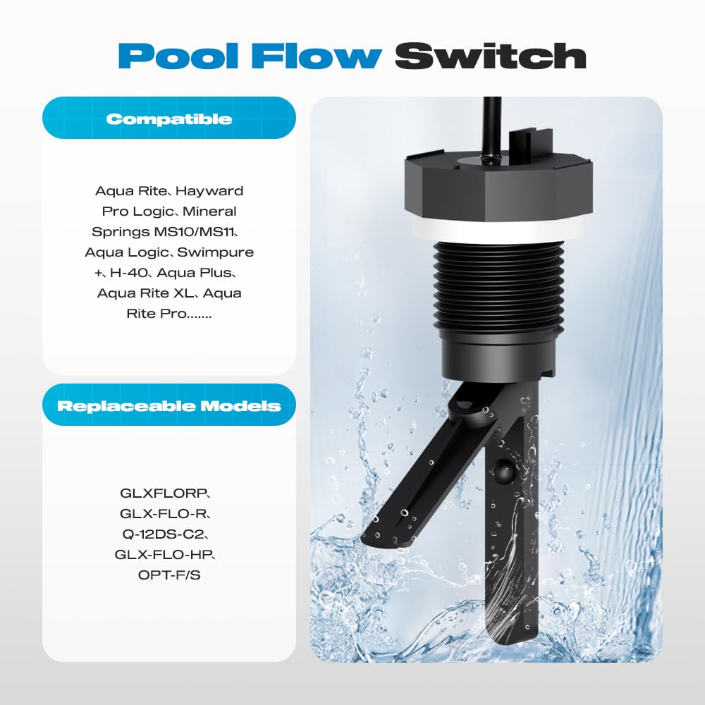 Malictele Flow Switch, GLX-FLO-RP for Hayward Goldline Aquarite Salt System Pool Flow Sensor Suitable Hayward Salt Cell and Chlorine Generator with 15ft Cable Pool Flow Switch