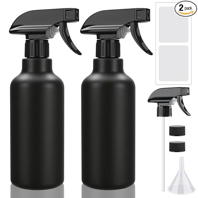 Spray Bottles 16.9oz/500ml Plastic Empty Spray Bottle for Hair Mist/Stream Spraying Heavy Duty Water Spray Bottles for Cleaning Solutions, Plants 2 Pack (Black)