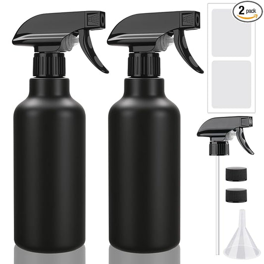 Spray Bottles 16.9oz/500ml Plastic Empty Spray Bottle for Hair Mist/Stream Spraying Heavy Duty Water Spray Bottles for Cleaning Solutions, Plants 2 Pack (Black)