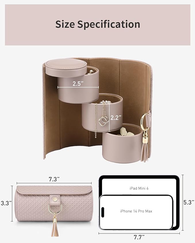 VLANDO Travel Jewelry Box, Travel Jewelry Case for Mothers Day Gifts, Earring organizer Necklacke Organizer Ring Organizer Box with Hand-held Design for Travelling - Grey+Khaki Inner