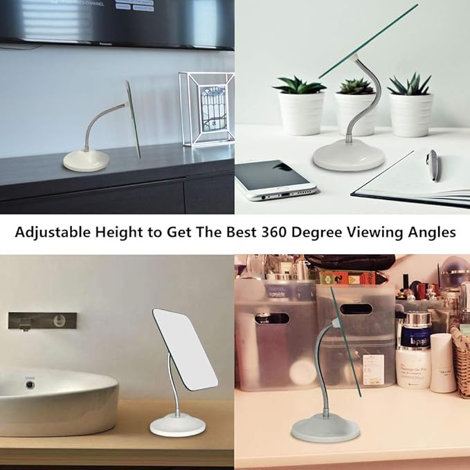 YEAKE Adjustable Flexible Gooseneck Makeup Mirror,360°Rotation Folding Portable Desk Vanity Mirror with Stand Shower Shaving Cosmetic Mirror Square Large