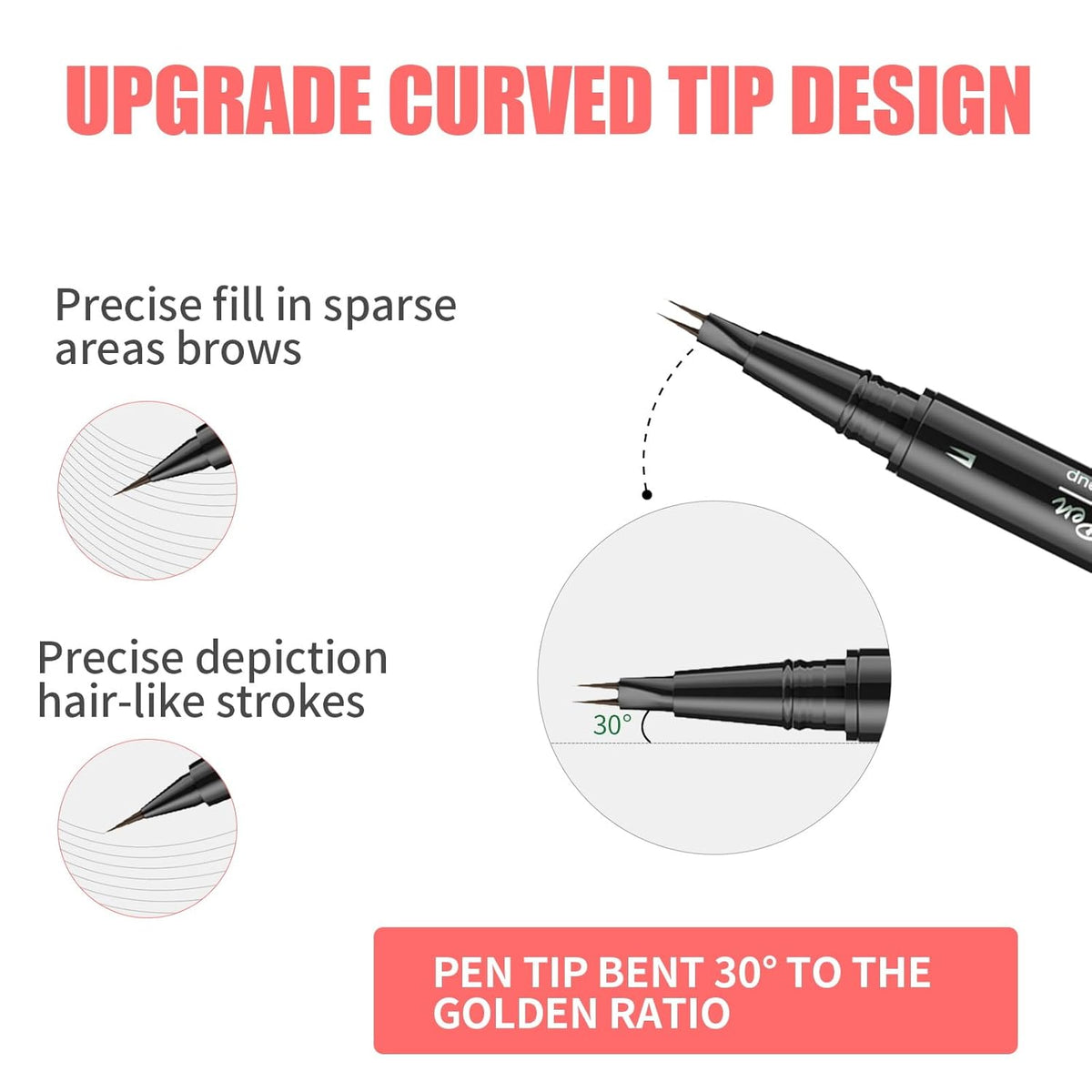 Eyebrow Pen, Microblading Eyebrow Pencil for Natural Hair-Like, Fast & Precise Faux Brow Pen with Double Brush Tip, Waterproof Long-Lasting, Filling Eyebrow Pencils for Women, Brown
