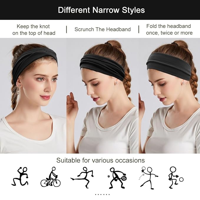 YONUF Fashion Headbands For Women Wide Headband Yoga Workout Head Bands Hair Accessories Black Band 6 Pack