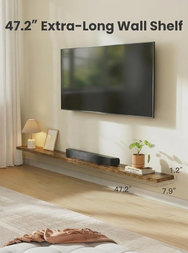 AMADA HOMEFURNISHING 47.2" L Floating Shelves, Wall Shelves Set of 3 for Bathroom/Living Room/Bedroom/Kitchen, Floating Shelves for Wall Decor with Invisible Brackets - AMFS55V