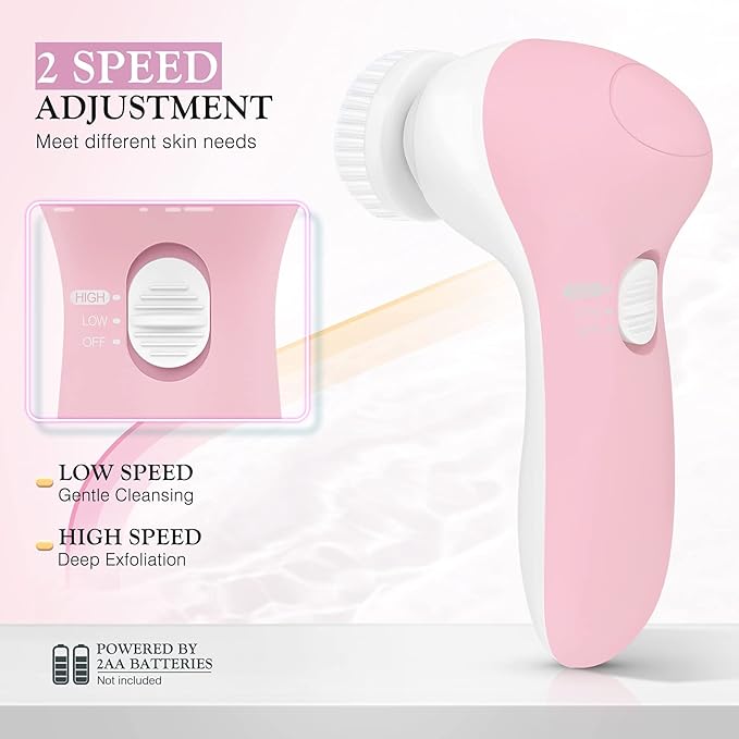 COSLUS Facial Cleansing Brush Silicone Face Scrubber: 7 in 1 FBS-D Electric Exfoliating Rotating Massage Device Waterproof Deep Cleaning Exfoliation Spa Machine - Electronic Skin Care Wash System