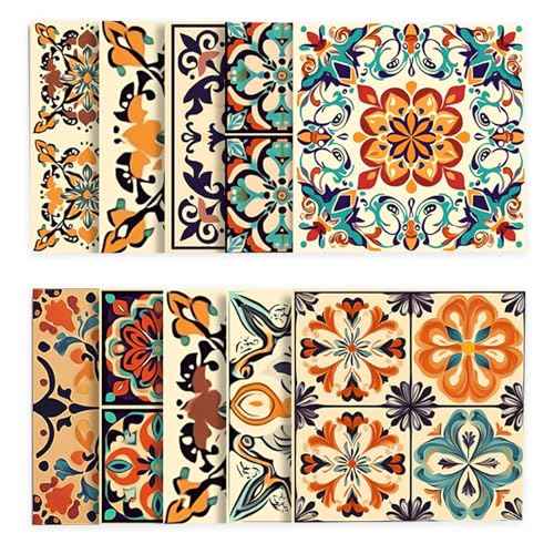 10 PCS 7.8"x7.8" Vintage Mexican Tile Stickers ? Colorful Peel and Stick Wall Decals for Kitchen Backsplash, Self-Adhesive Waterproof Decor for Walls and Room Accents