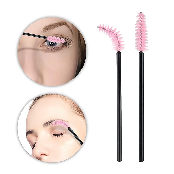 G2PLUS 50pcs Disposable Eyelash Brushes, Mascara Wands Applicator Makeup Kits, Eyelash Spoolies Brushes for Lash Extensions, Eyebrow Grooming, Makeup Kit, Salon Professional Use (Black+Pink）