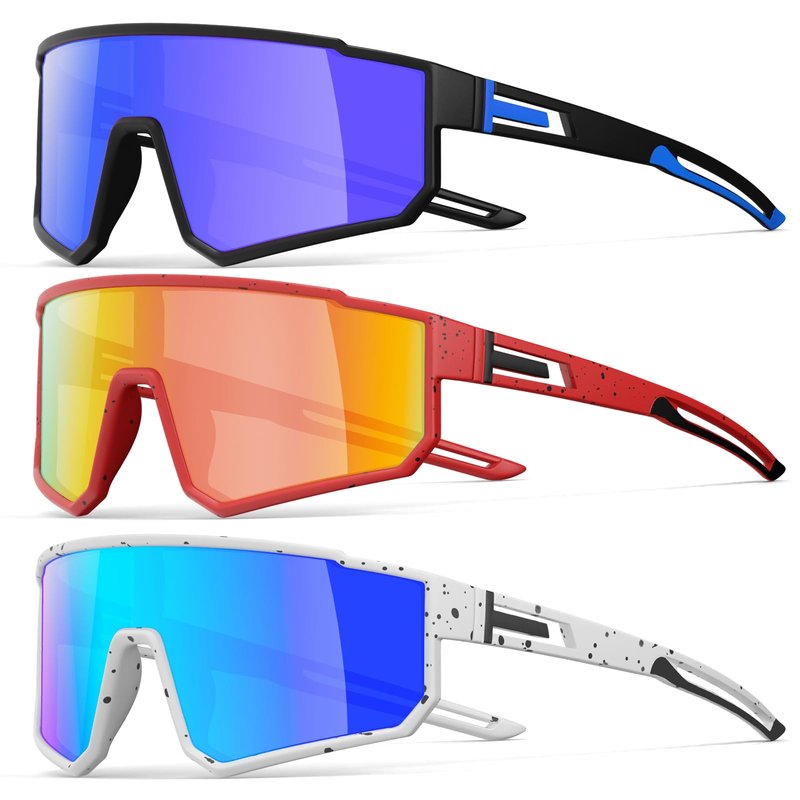 IKTOD 3 Pack Polarized Running Sunglasses for Women Mens Sunglasses UV Protection for Cycling Baseball Fishing (3 Pack-Blue Black/Red Red/Blue White-W08)
