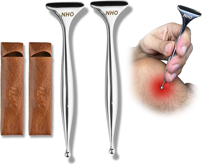 NHO 2-in-1 Acupuncture Pen,Fascia Blaster for Pain Relief, Stainless Steel Gua Sha Scraper & Acupressure Massage Pen, Dual-Ended Fascia Release Tool for Muscle, Neck, Face, Plantar Fasciitis Relief