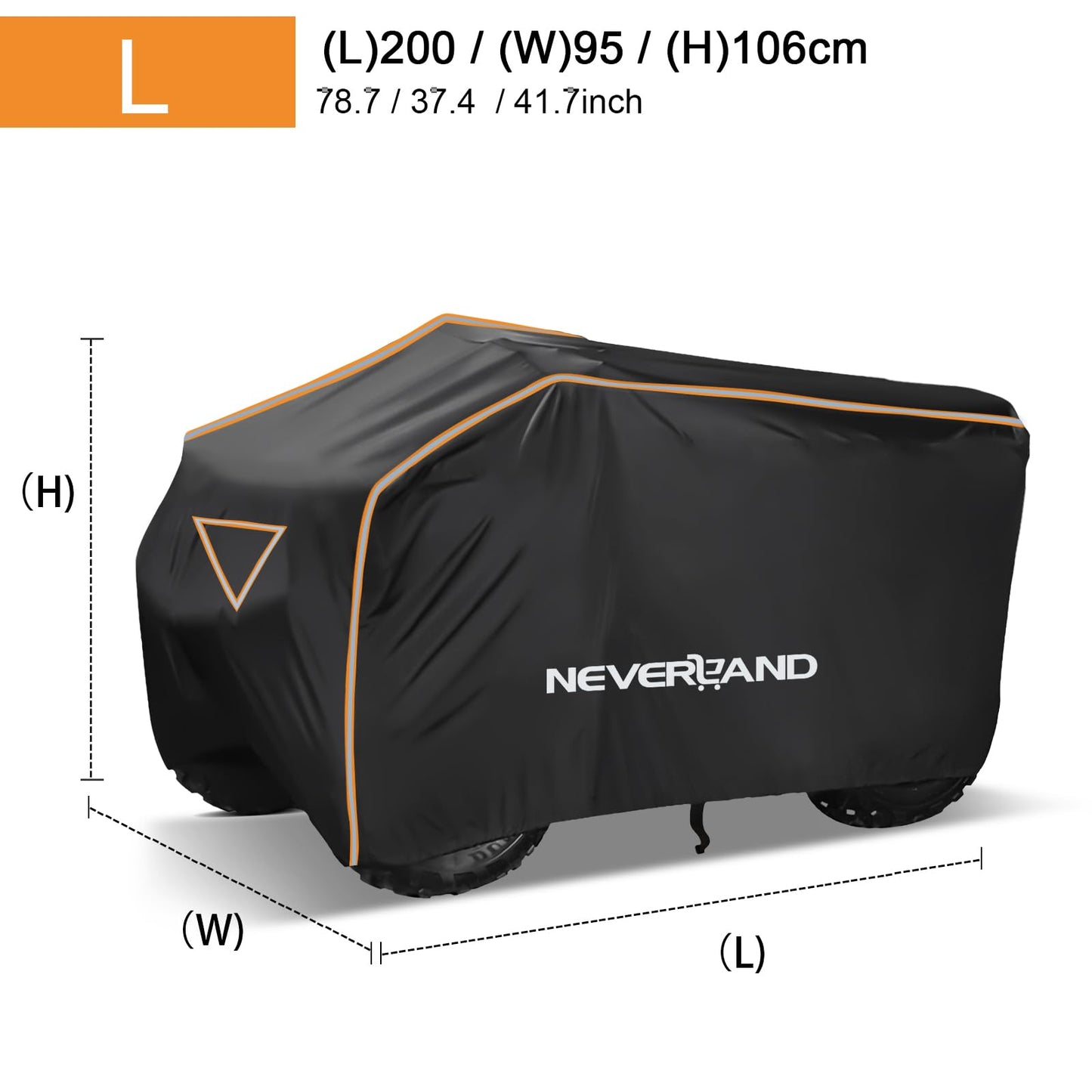 NEVERLAND ATV Cover 420D Waterproof Heavy Duty 4 Wheeler Cover Quad Cover All Season Weather Proof Outdoor UV Protection for Polaris Yamaha Suzuki Honda (Black & Orange Large)
