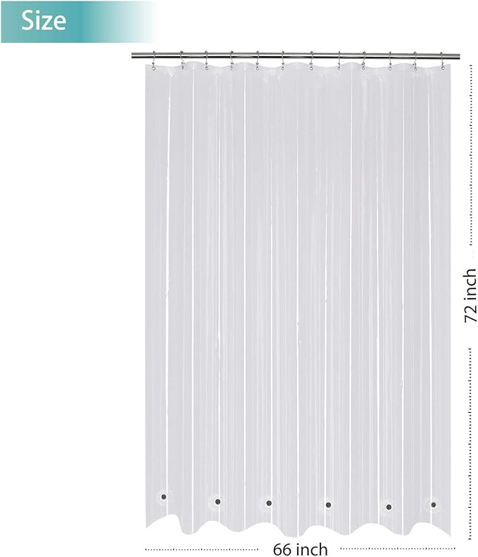 Mrs Awesome 66x72 Shower Curtain Liner with 6 Magnets Clear Thick PEVA Waterproof Plastic Shower Curtain 66 x 72 inches, Clear