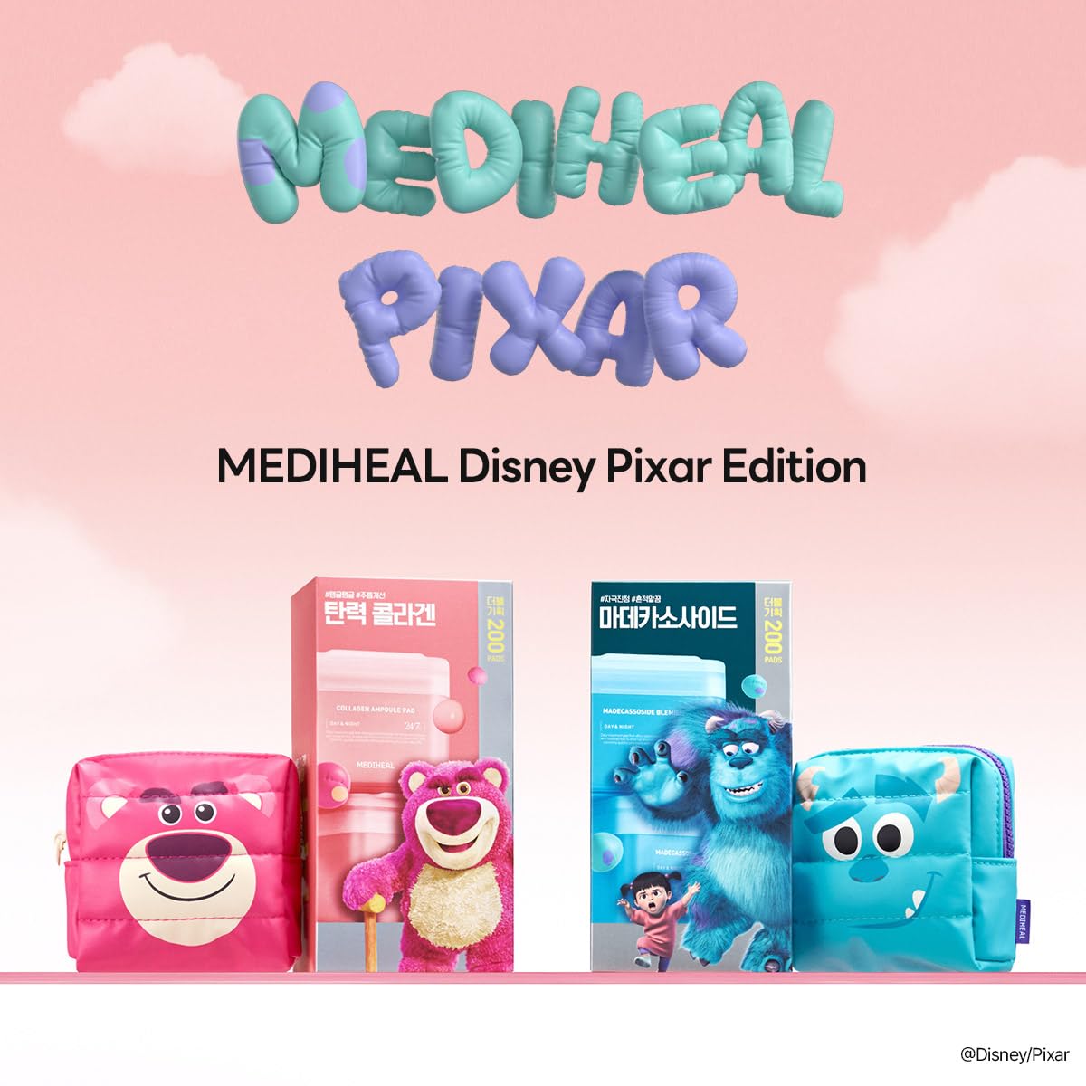 MEDIHEAL Toner Pads [Teatree] Trouble Care - Disney Pixar Edition - Quick Soothing for Sensitive Skin - Lactobacillus Acne Prone Skin - Vegan Face Gauze, Full size 100 + Refill 100 (200 Count)