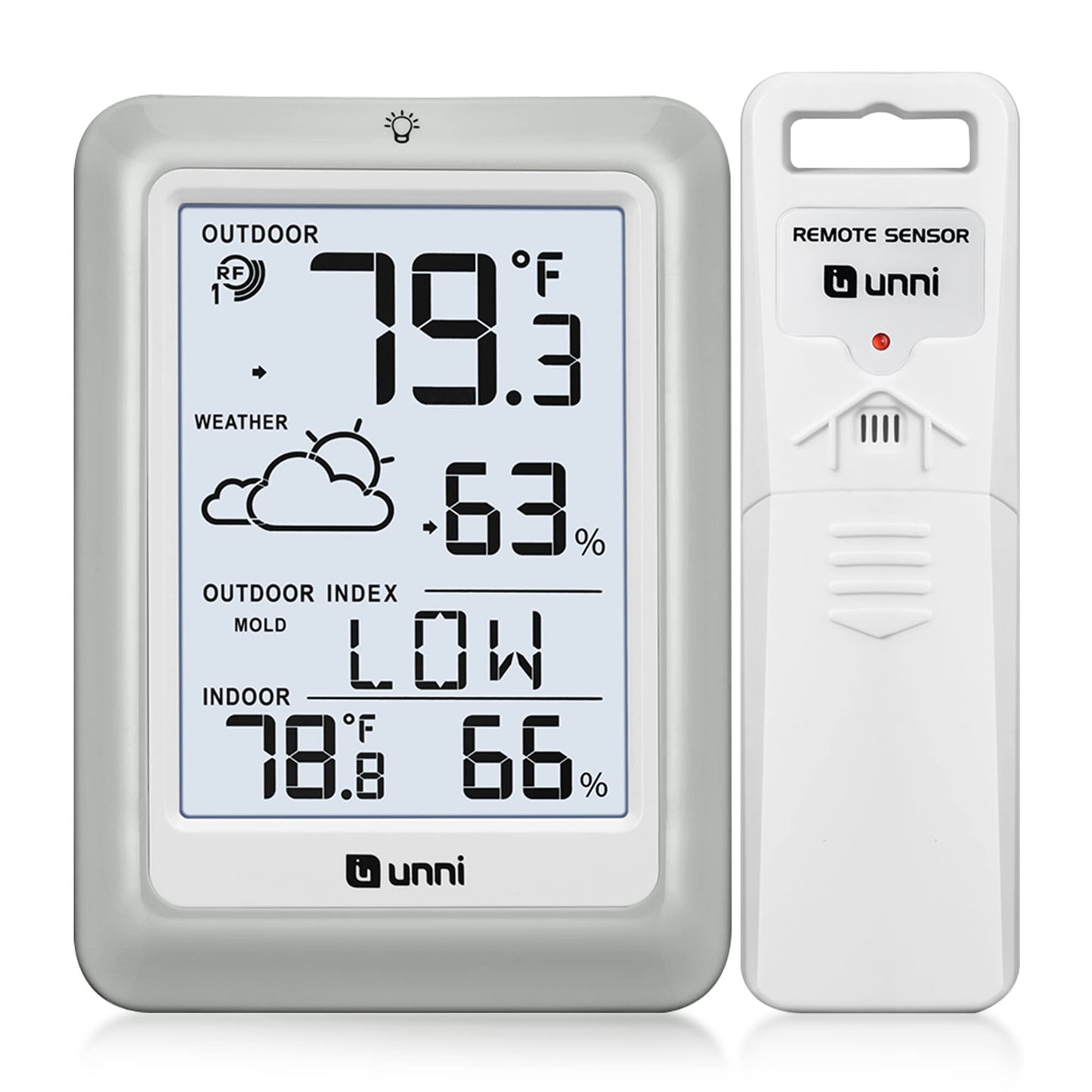 Indoor Outdoor Thermometer Hygrometer Wireless Weather Station, Temperature Humidity Monitor Battery Powered Inside Outside Thermometers with 330ft Range Remote Sensor and Backlight Display