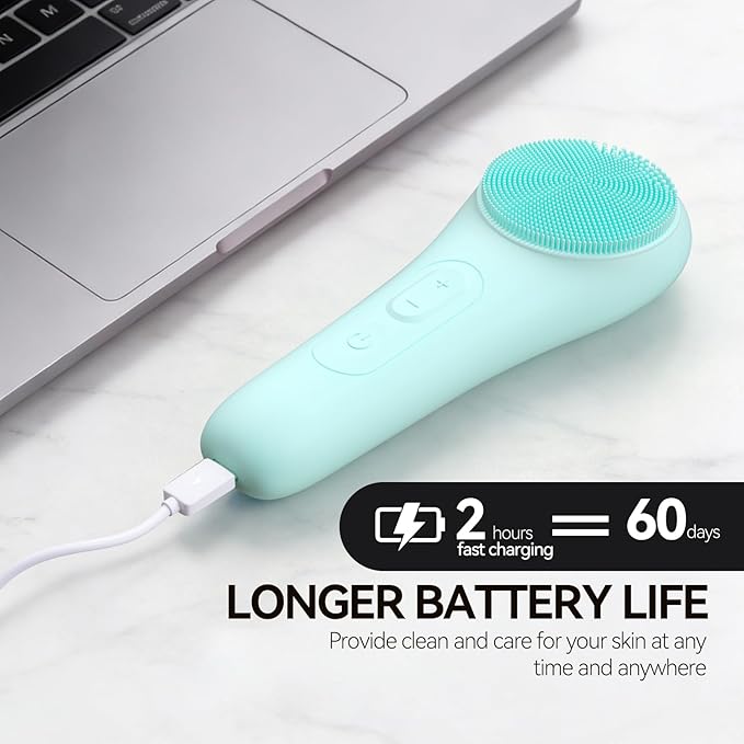 Rechargeable Silicone Facial Cleansing Brush for Women & Men - 5 Modes Waterproof Face Scrubber with Heat Massage, Deep Cleansing & Exfoliating Electric Face Brush (Green)