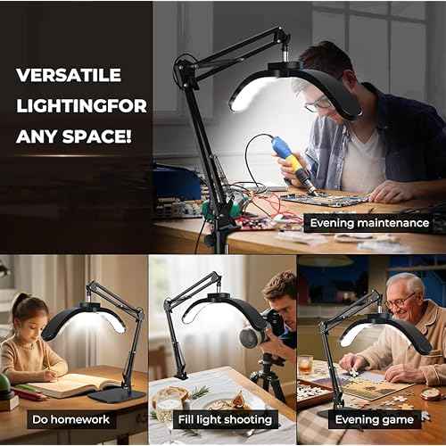 Half Moon Light for Nail Desk, 22W LED Lash Light with Adjustable Arm, Desk Clamp & Base, Foldable Nail Tech Lamp for Manicure, Eyelash Extensions, Beauty, Tattoo, Esthetician