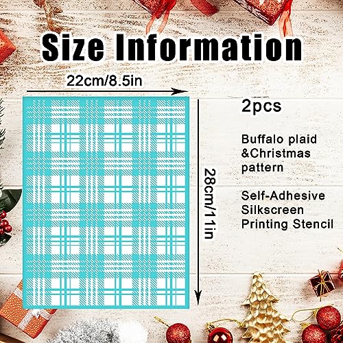 2PCS Plaid Stencil Buffalo Reusable Grids Silk Screen Self-Adhesive Printing 8.5x11 Inch Check for Painting Wood Wall Tile Canvas Paper Fabric